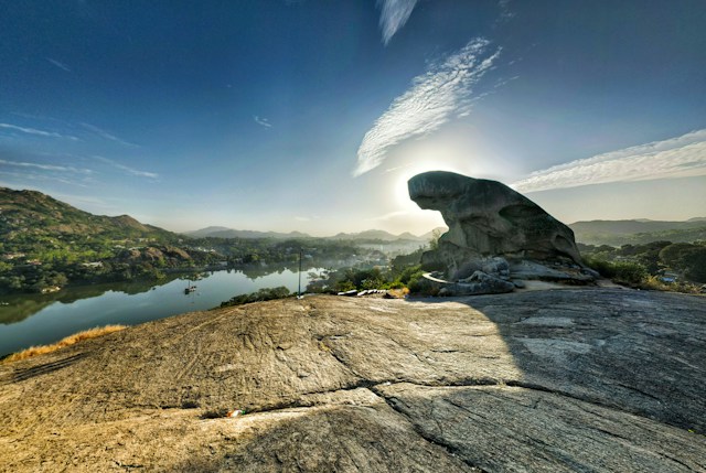 View of sunset point overlooking a lake at Mount Abu