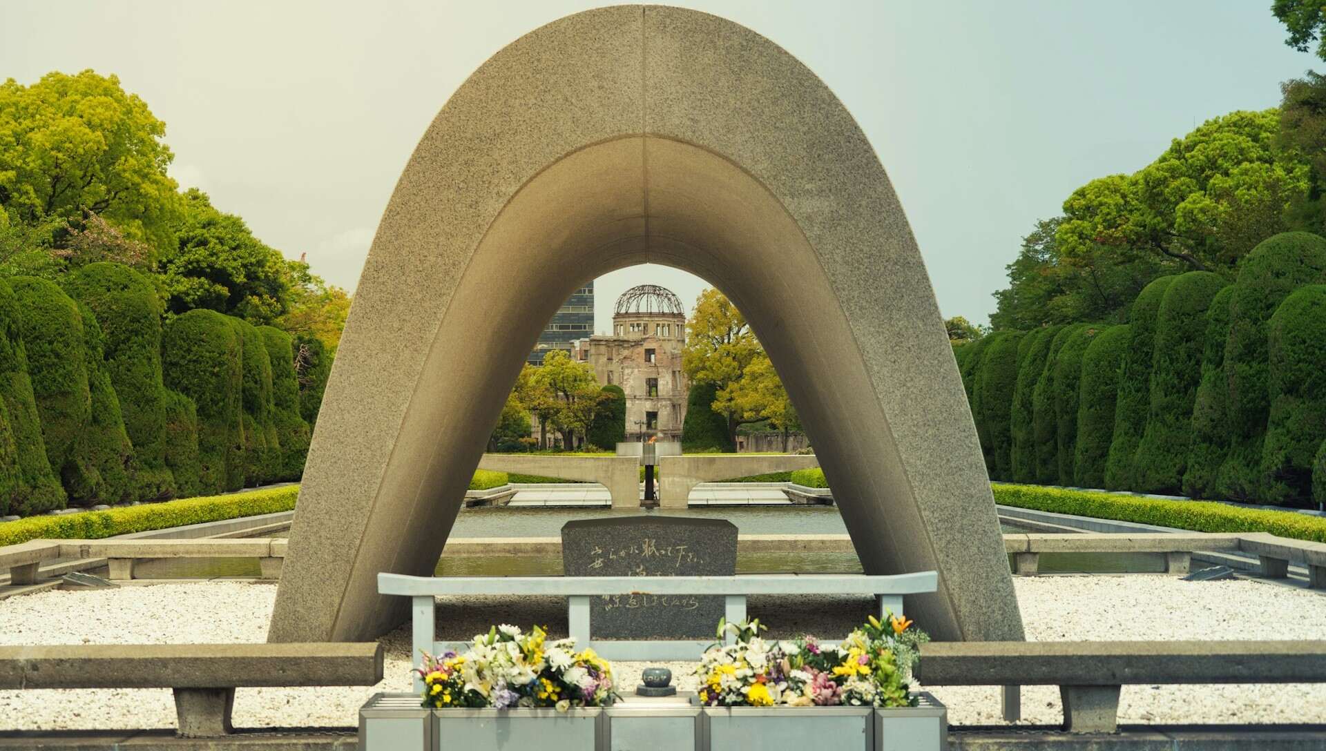 A solemn memorial honoring the victims of the atomic bombings in Hiroshima and Nagasaki.